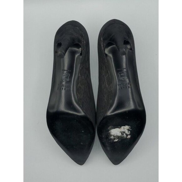 Stuart Weitzman Fabric Black Slight Animal Print Heels w/ Toe Deco Size 7M /37.5 - Picture 11 of 13